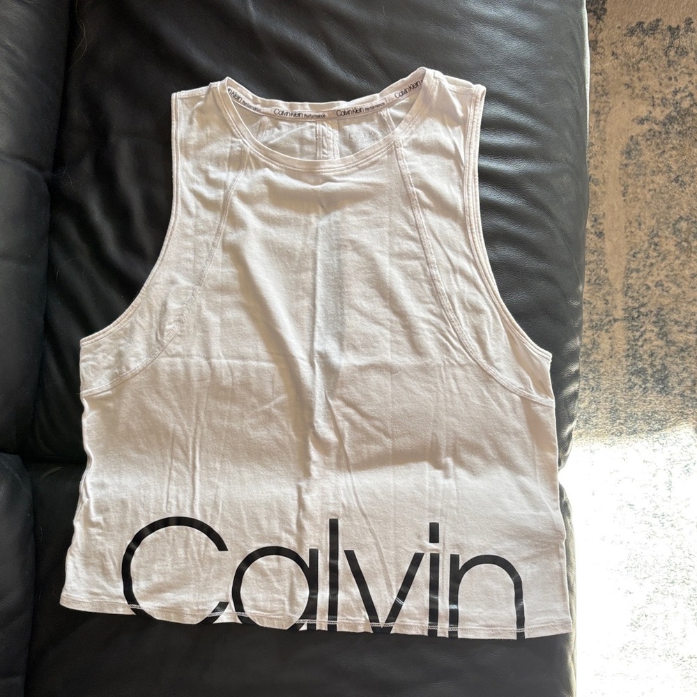 Calvin Klein White Cropped Logo Tank